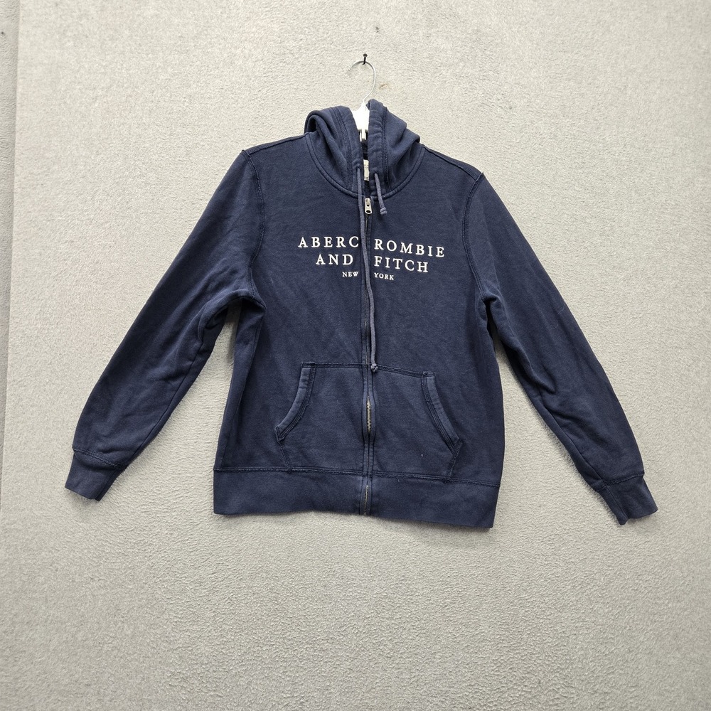 Abercrombie & Fitch Women Hoodie L Navy Blue Fleece Logo Embroidered Soft A&F